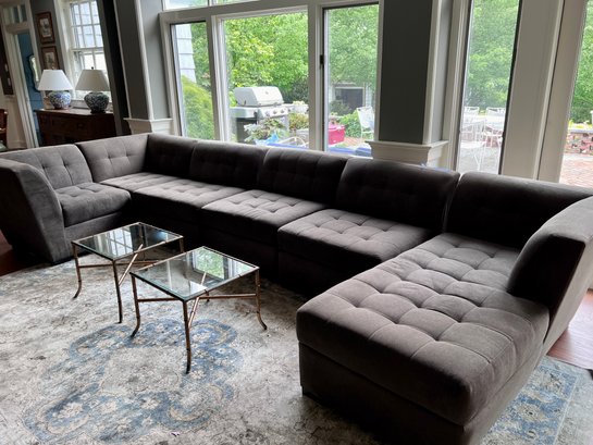 (DEN) CONTEMPORARY GRAY UPHOLSTERED SEVEN SEAT SECTIONAL SOFA -SIX SECTIONS -172' BY 32' BY 31'