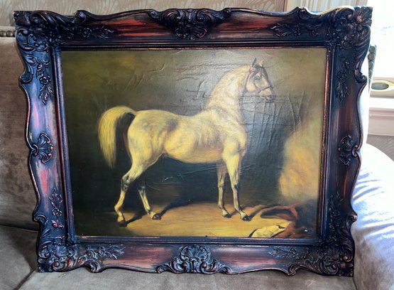 (E-5) ANTIQUE OIL PAINTING EQUESTRIAN PORTRAIT - LATE 19TH CEN. ENGLISH SCHOOL, UNSIGNED IN CARVED -29' BY 24'