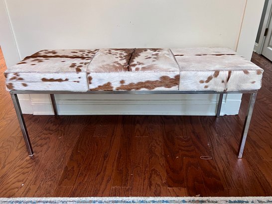 (DR) COWHIDE COVERED CONTEMPORARY BENCH - 48' BY 20' BY 18'