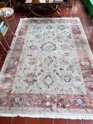(E) LOVELY AREA RUG IN SHADES OF GRAY, WHITE & RED - 95' BY 66'