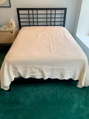 FULL SIZE BLACK WOOD BED FRAME WITH MATTRESS - 59' BY 48' -MIRALUX MATTRESS - (WE HAVE A SECOND ONE LISTED)