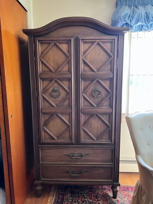 (BR) VINTAGE ARMOIRE WITH STORAGE & MIRROR - CONTENTS NOT INCLUDED