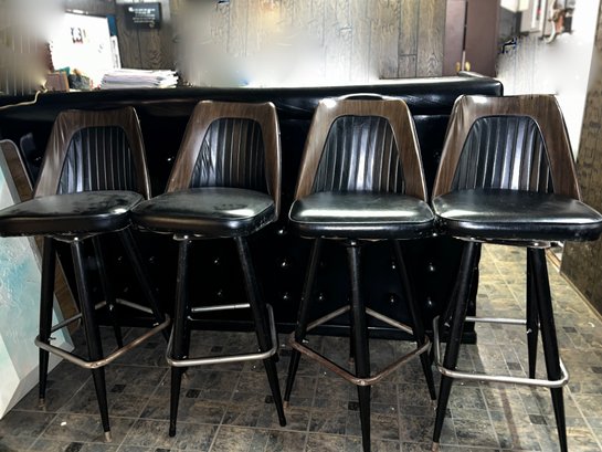 (BA) SET OF FOUR VINTAGE MCM BAR STOOLS - FAB LINES, NEEDS CLEANING - 44' HIGH BY 16' WIDE