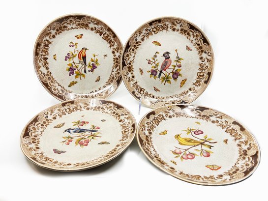 (A11) LOT OF 4 DECORATIVE WALL HANGING DISHES-ALL BIRD THEMES- APPROX. 10' ROUND-EASEL NOT INCLUDED