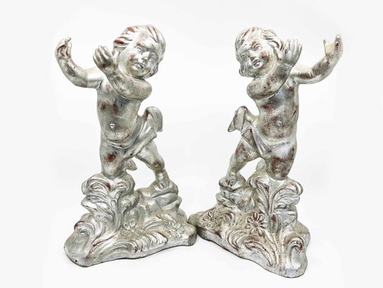 (A-1) VINTAGE LOT OF 2 MATCHING CERAMIC SCULPTURES-SIGNED ITALY-1625?-EACH APPROX. 13' TALL