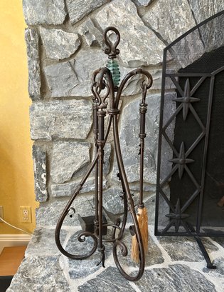 (D) CONTEMPORARY IRON FIREPLACE TOOLS WITH DECORATIVE ACCENTS  -38' BY 11'