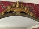 (LR) ORNATE GOLD PAINTED WOOD MIRROR WITH FRUIT BASKET DETAIL ON TOP - HORIZONTAL - 40' BY 22'