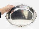 (A-29) VINTAGE LOT OF 3 SILVER PLATED SERVING ITEMS-SERVING DISH W/GLASS, LARGE PLATE & LIDDED DISH