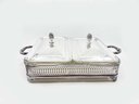 (A-29) VINTAGE LOT OF 3 SILVER PLATED SERVING ITEMS-SERVING DISH W/GLASS, LARGE PLATE & LIDDED DISH
