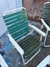 (G) FOUR VINTAGE VINYL GREEN & WHITE PATIO SLING CHAIRS - FOLDING CHAIRS