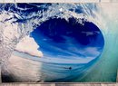 (B) SURFER IN BIG WAVE GLOSSY WALL ART -POTTERY BARN - WOOD MOUNTED - APPROX.  48' BY 36'