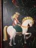 (W-5) VINTAGE FRAMED NORWEGIAN ROSEMALING PAINTING ON CANVAS - SWEDISH -FOLK ART QUEEN ON HORSE 17' BY 21'