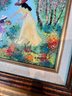 (W-9) FRAMED ENAMEL ON COPPER PAINTING - MOTHER & DAUGHTER WITH FLOWERS IN GARDEN - SIGNED - 16' BY 18'