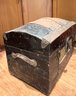 (F-8) FABULOUS ANTIQUE DECORATED STEAMER TRUNK - DOME LID, PRESSED TIN, WOOD, BRASS -24' BY 14' BY 14'