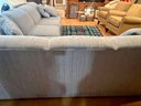 BASSETT LIGHT GRAY/BLUE UPHOLSTERED THREE PIECE SECTIONAL SOFA WITH PULLOUT BED - GREAT CONDITION -APPROX 100'