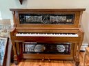 AMAZING STORY & CLARK NICKELODEON PLAYER PIANO - OAK, STAINED GLASS - QRS SYSTEM? -PLAYS DRUM, XYLOPHONE-WOW