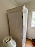 (UP) WHITEWASHED WOOD ARMOIRE - LOTS OF STORAGE - 77' H BY 24' DEEP BY 37' WIDE