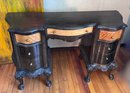 (LR) VINTAGE FRENCH PROVINCIAL SEVEN DRAWER DESK, PAINTED - 52' BY 18' BY 30'