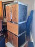 (LR) ONE OF A KIND STACKED CHROME & WOOD AUDIO / STORAGE CABINET - 24' BY 61' BY 20'