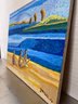 (A-24) VINTAGE 1966 YONA KNISPEL (-2024) OIL PAINTING -MODERNIST ABSTRACT FAMILY DAY AT ATHE BEACH- 24' BY 30'