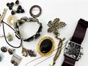 (A-21) LOT OF 24 PIECES OF COSTUME JEWELRY-STERLING-WATCHES, RINGS, EARRINGS & NECKLACES