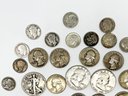 (A-23) LOT OF 34 VINTAGE US 90 SILVER ASSORTED COINS-HALF DOLLARS, QUARTERS & DIMES-101.28 DWT