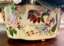 (HALL) DECORATED OVAL TIN PLANTER FILLED WITH SILK ORCHIDS - 16' ACROSS