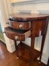 (HALL) PAIR OF 'REPLICA BY THEODORE ALEXANDER' MAHOGANY DEMI LUNE ACCENT TABLES With TWO DRAWERS - 35HX14DX22