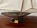 (DR) DECORATIVE WOOD SAILBOAT ON STAND WITH CLOTH SAIL - 38' LONG BY 35' HIGH BY 7' DEEP