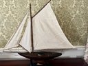 (DR) DECORATIVE WOOD SAILBOAT ON STAND WITH CLOTH SAIL - 38' LONG BY 35' HIGH BY 7' DEEP
