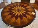 (HALL) 'MAITLAND SMITH' ROUND ACCENT TABLE W/INLAID MARQUETRY DESIGNS - A BEAUTY! 40 'WIDE BY 30'H- SOME DINGS