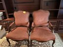 (O) VINTAGE PAIR OF RED UPHOLSTERED ARMCHAIRS - 28' WIDE BY 24' DEEP BY 41' HIGH