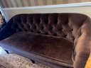(O) BEAUTIFUL BROWN VELVET CHESTERFIELD SOFA WITH TUFTING -'DURALEE FINE FURNITURE' - 86' LONG BY 38'D BY 36'H