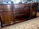 (O) VINTAGE EXECUTIVE OFFICE DESK WITH STORAGE CABINETS ON THE BACK - SHOWS SIGNS OF WEAR - SEE PICS -74'LONG