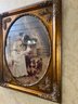 (BHALL) CHARMING VICTORIAN MOTHER WITH HER CHILDREN & DOG OVAL PRINT IN ORNATE GOLD FRAME - 24' BY 21'