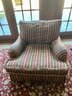 (DEN) PAIR 'CENTURY' UPHOLSTERED CHAIRS - NEEDS SOME FLUFF - NO DAMAGE -38' WIDE BY 30' HIGH BY 40' DEEP