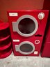 (BASE) FOUR POTTERY BARN KIDS RED WOOD KITCHEN APPLIANCES - CHILD'S KITCHEN - APPROX 28' WIDE BY  30' HIGH