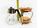 (U-103) MID CENTURY MODERN PYREX COFFEE POT WITH COPPER WARMING STAND - 15'