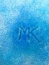(U-104) MID CENTURY MODERN RED ENAMEL SERVING PLATTER  & SMALL BLUE PLATE 'MK' - 6.5' -12.5'