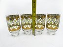 (U-105)  MID CENTURY MODERN CULVER 'VALENCIA' GOLD FOOTED DRINKING GLASSES & VINTAGE LACQUER COCKTAIL SHAKER