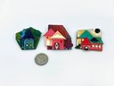 (J-7) VINTAGE LOT OF 3 COSTUME CERAMIC HOUSE PINS BY LUCINDA
