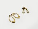 (J-23) 2 PAIR OF 14KT GOLD EARRINGS - HOOP & DROP WITH OPALS?  -DWT 1.8
