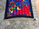 (A-59) VINTAGE PICASSO SILK SCARF C.1970'S -BRIGHT MULTI COLOR - CUBIST- WOMAN WITH HAT