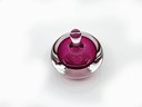 (A-64) VINTAGE 1996 GLASS PERFUME BOTTLE WITH FLAT BOTTOM BEAUTIFUL MAGENTA IN COLOR SIGNED W/STOPPER