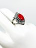 (A-88) STERLING SILVER WITH RED CORAL RING-SIZE 9-WEIGHT APPROX. 7.8 DWT