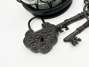 (A3) LOT OF 4 METAL AND GLASS DECORATIVE ITEMS-PINEAPPLE, 2 SETS KEYS AND PADLOCK