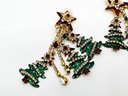 (A-90) RARE VINTAGE 'LUNCH AT THE RITZ' CRYSTAL CHRISTMAS CLIP ON DANGLE EARRINGS - XMAS TREES