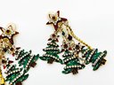 (A-90) RARE VINTAGE 'LUNCH AT THE RITZ' CRYSTAL CHRISTMAS CLIP ON DANGLE EARRINGS - XMAS TREES