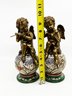 (A10) PAIR OF DECORATIVE ANGELS SITTING ON PORCELAIN BASES - EACH MEASURES APPROX. 9 1/2' TALL