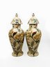 (A23) MATCHING PAIR OF DECORATIVE TALL GINGER JARS WITH LIDS - HAND PAINTED CERAMIC  -'ORIENTAL ACCENT' -14'